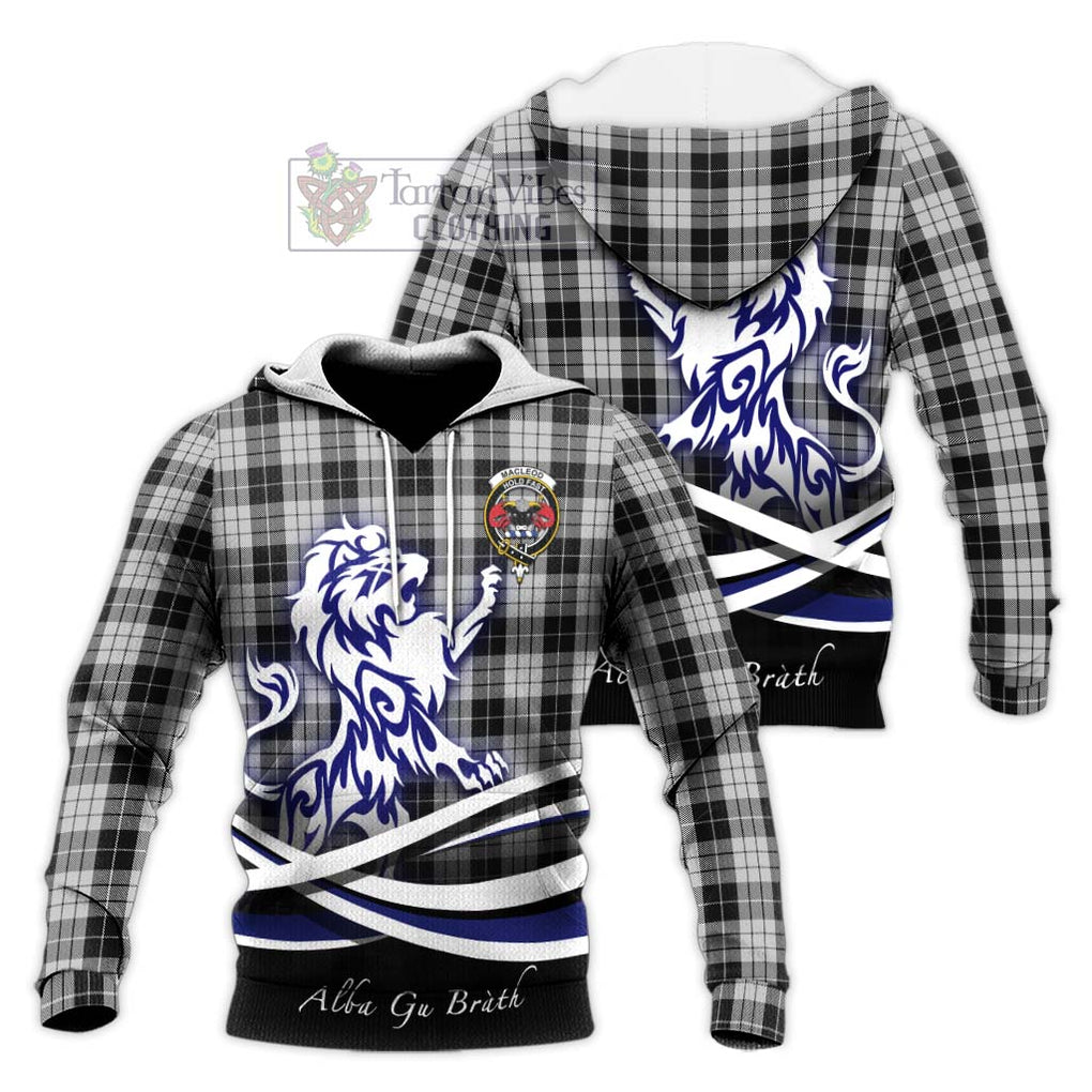 MacLeod Black and White Tartan Knitted Hoodie with Alba Gu Brath Regal Lion Emblem Unisex Knitted Pullover Hoodie - Tartanvibesclothing Shop