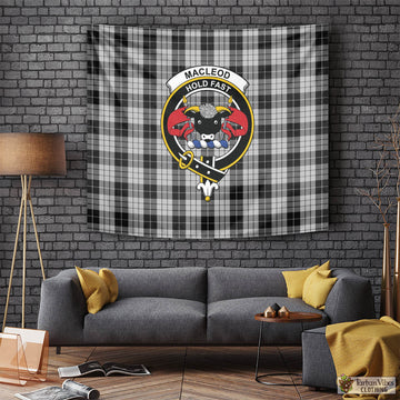 MacLeod Black and White Tartan Tapestry Wall Hanging and Home Decor for Room with Family Crest