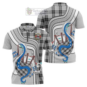 MacLeod Black and White Tartan Zipper Polo Shirt with Epic Bagpipe Style