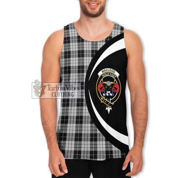 MacLeod Black and White Tartan Men's Tank Top with Family Crest Circle Style