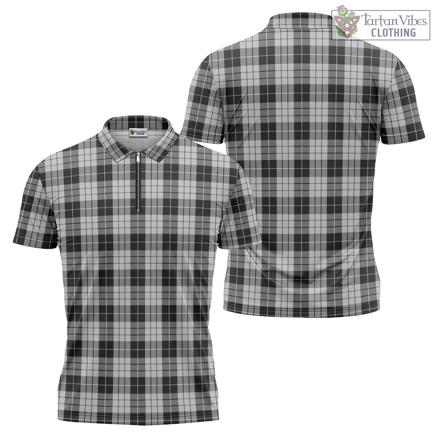 Tartan Vibes Clothing MacLeod Black and White Tartan Zipper Polo Shirt