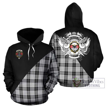 MacLeod Black and White Tartan Hoodie with Family Crest and Military Logo Style