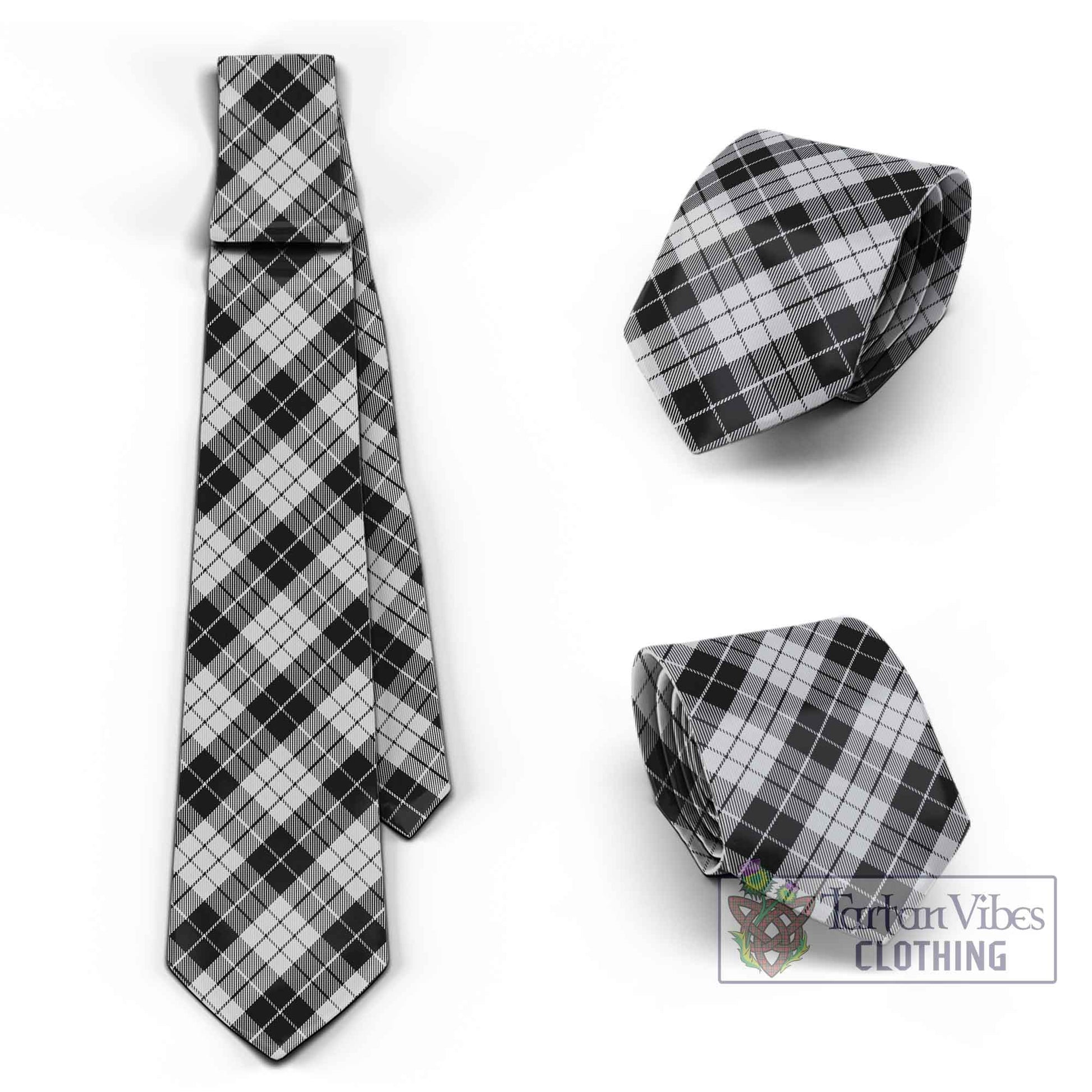 Tartan Vibes Clothing MacLeod Black and White Tartan Classic Necktie Cross Style