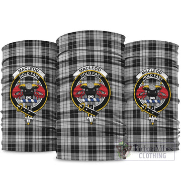 MacLeod Black and White Tartan Neck Gaiters, Tartan Bandanas, Tartan Head Band with Family Crest