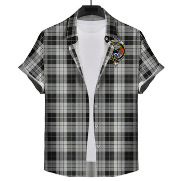 MacLeod Black and White Tartan Short Sleeve Button Down Shirt with Family Crest