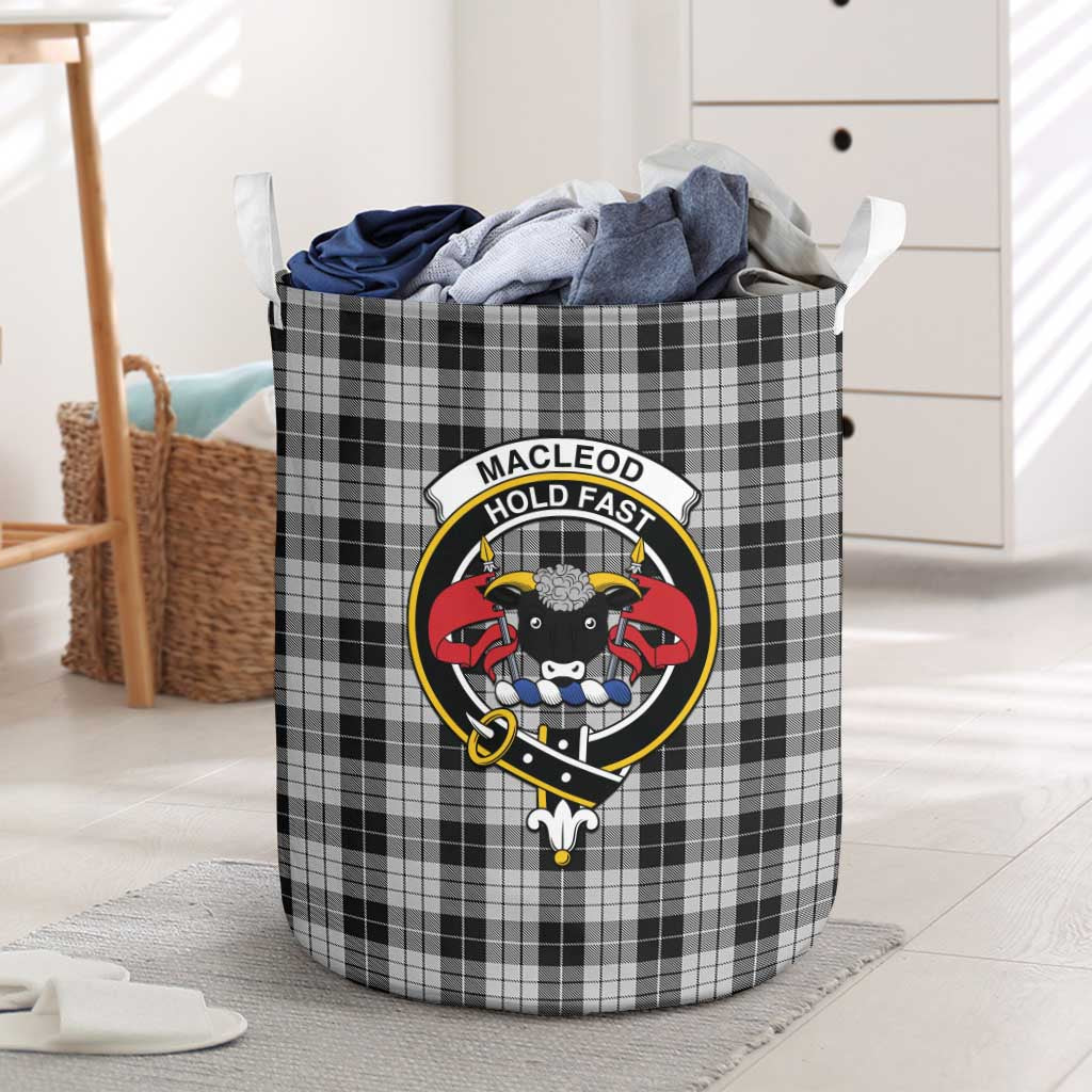 Tartan Vibes Clothing MacLeod Black and White Tartan Laundry Basket with Family Crest