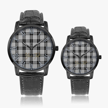 MacLeod Black and White Tartan Personalized Your Text Leather Trap Quartz Watch