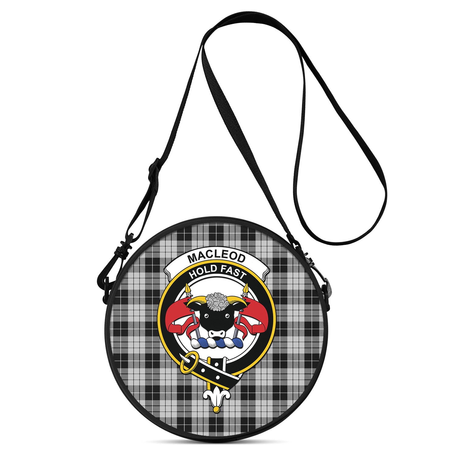 macleod-black-and-white-tartan-round-satchel-bags-with-family-crest