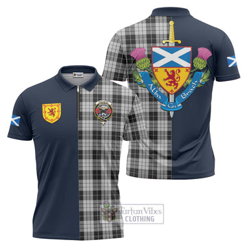 MacLeod Black and White Tartan Zipper Polo Shirt with Scottish Lion Royal Arm Half Style