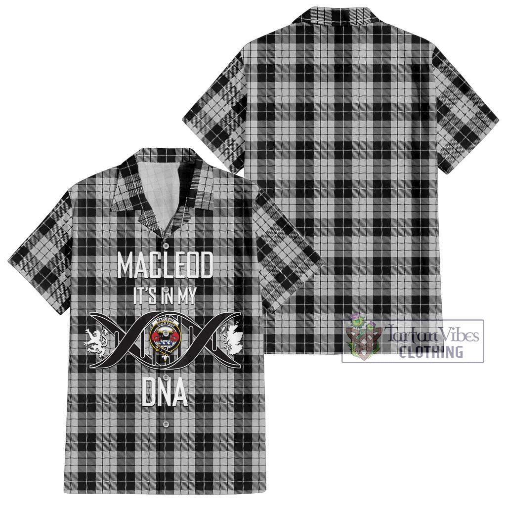 Tartan Vibes Clothing MacLeod Black and White Tartan Short Sleeve Button Shirt with Family Crest DNA In Me Style