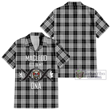 MacLeod Black and White Tartan Short Sleeve Button Shirt with Family Crest DNA In Me Style