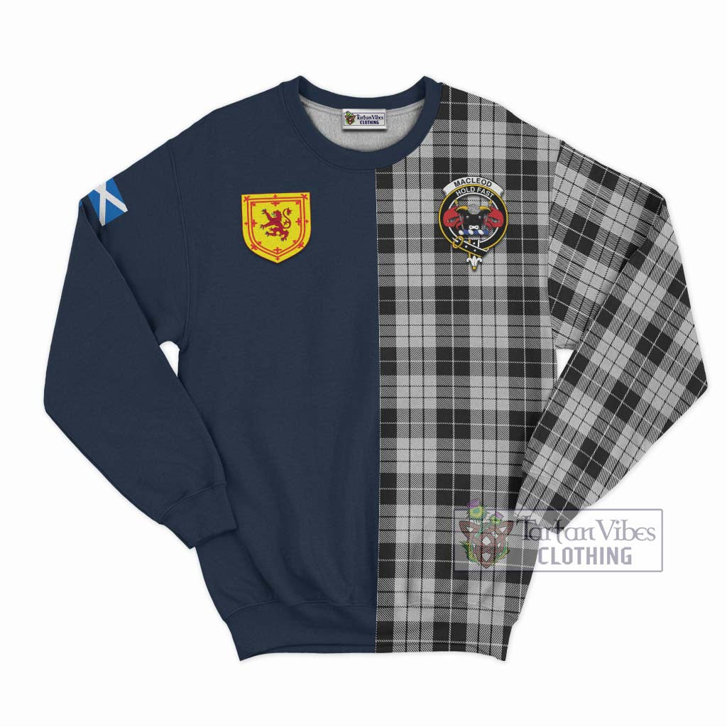 Tartan Vibes Clothing MacLeod Black and White Tartan Sweatshirt with Scottish Lion Royal Arm Half Style