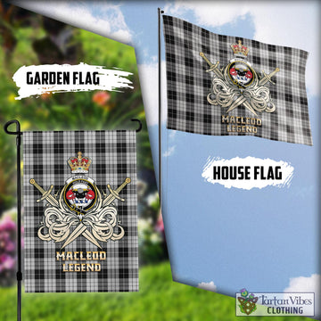 MacLeod Black and White Tartan Flag with Clan Crest and the Golden Sword of Courageous Legacy