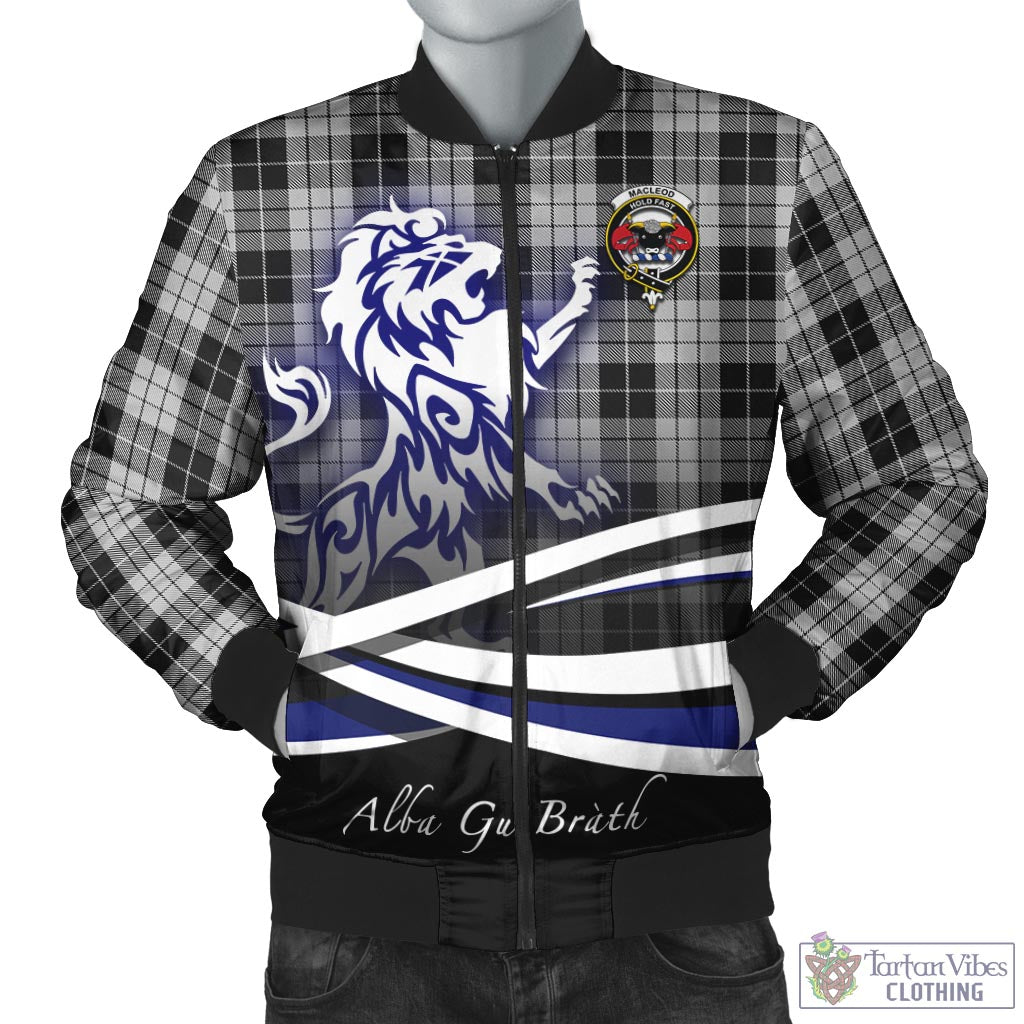 Tartan Vibes Clothing MacLeod Black and White Tartan Bomber Jacket with Alba Gu Brath Regal Lion Emblem