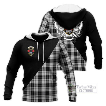 MacLeod Black and White Tartan Knitted Hoodie with Family Crest and Military Logo Style