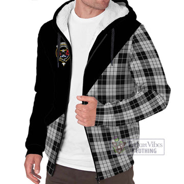 MacLeod Black and White Tartan Sherpa Hoodie with Family Crest and Military Logo Style