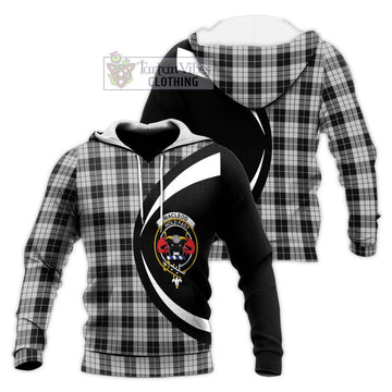 MacLeod Black and White Tartan Knitted Hoodie with Family Crest Circle Style