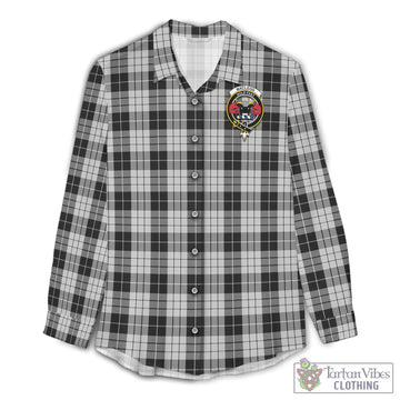 MacLeod Black and White Tartan Women's Casual Shirt with Family Crest