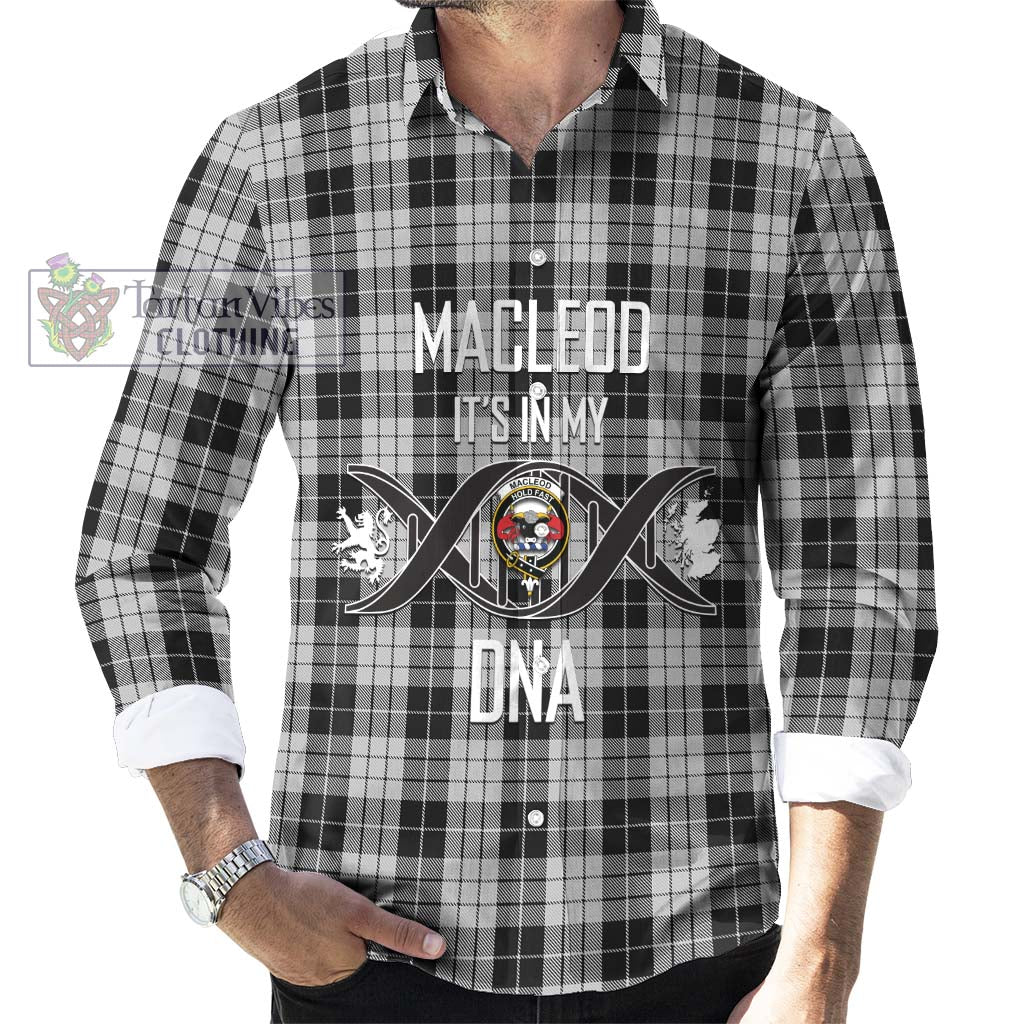 Tartan Vibes Clothing MacLeod Black and White Tartan Long Sleeve Button Shirt with Family Crest DNA In Me Style