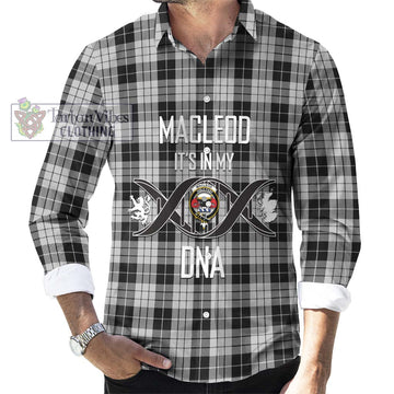 MacLeod Black and White Tartan Long Sleeve Button Shirt with Family Crest DNA In Me Style