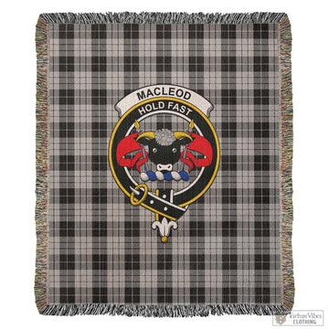 MacLeod Black and White Tartan Woven Blanket with Family Crest