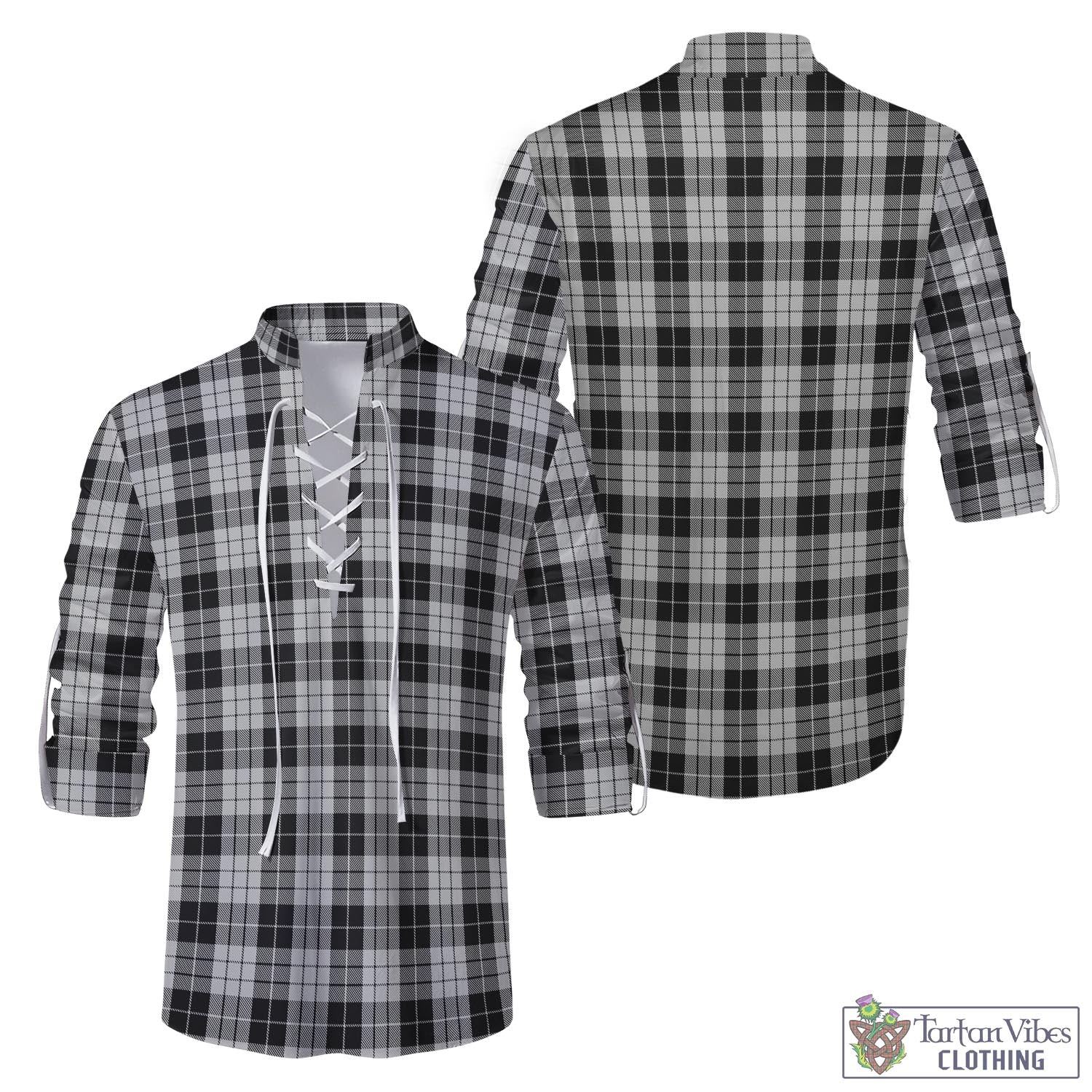 Tartan Vibes Clothing MacLeod Black and White Tartan Men's Scottish Traditional Jacobite Ghillie Kilt Shirt