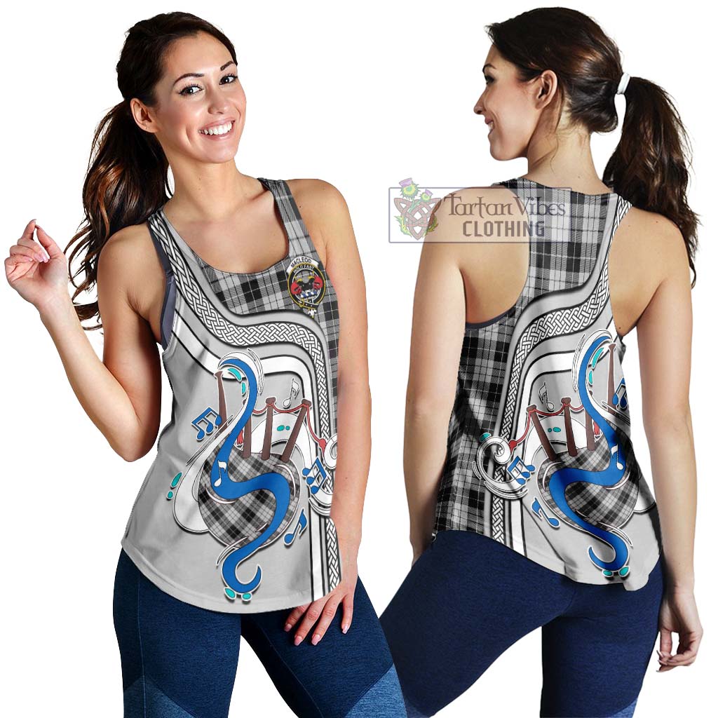 Tartan Vibes Clothing MacLeod Black and White Tartan Women's Racerback Tanks with Epic Bagpipe Style