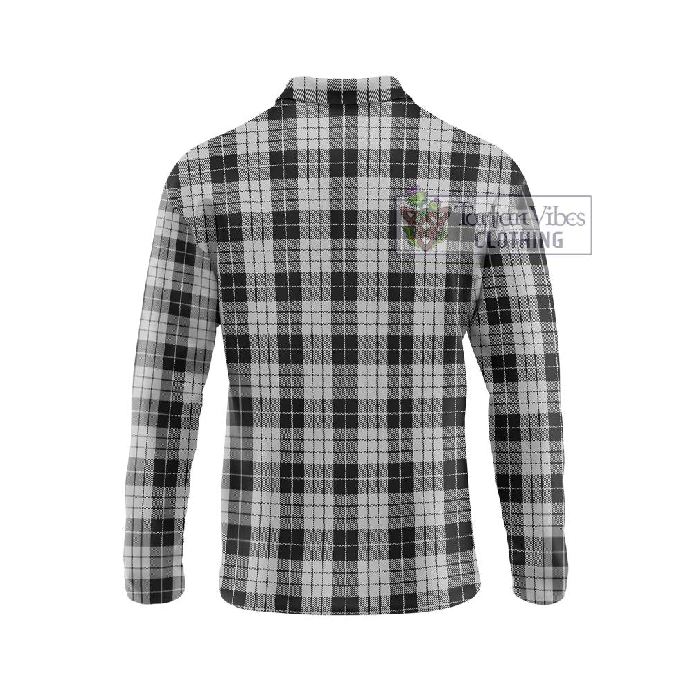 Tartan Vibes Clothing MacLeod Black and White Tartan Long Sleeve Polo Shirt with Family Crest DNA In Me Style