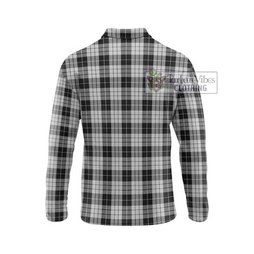 MacLeod Black and White Tartan Long Sleeve Polo Shirt with Family Crest DNA In Me Style