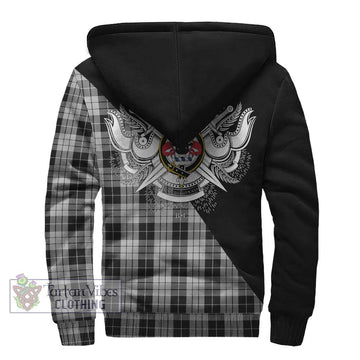 MacLeod Black and White Tartan Sherpa Hoodie with Family Crest and Military Logo Style