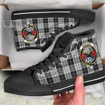 MacLeod Black and White Tartan High Top Shoes with Family Crest