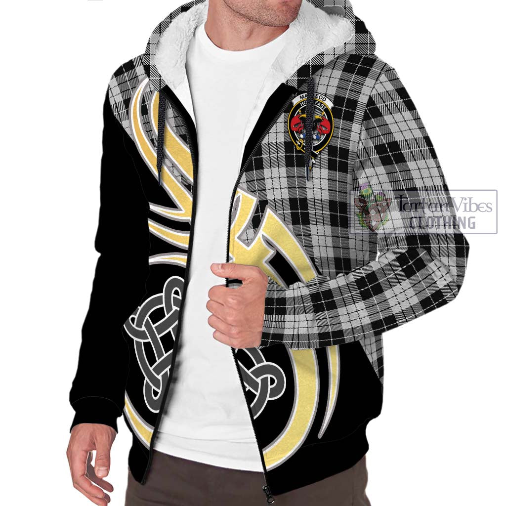 Tartan Vibes Clothing MacLeod Black and White Tartan Sherpa Hoodie with Family Crest and Celtic Symbol Style