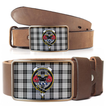 MacLeod Black and White Tartan Belt Buckles with Family Crest