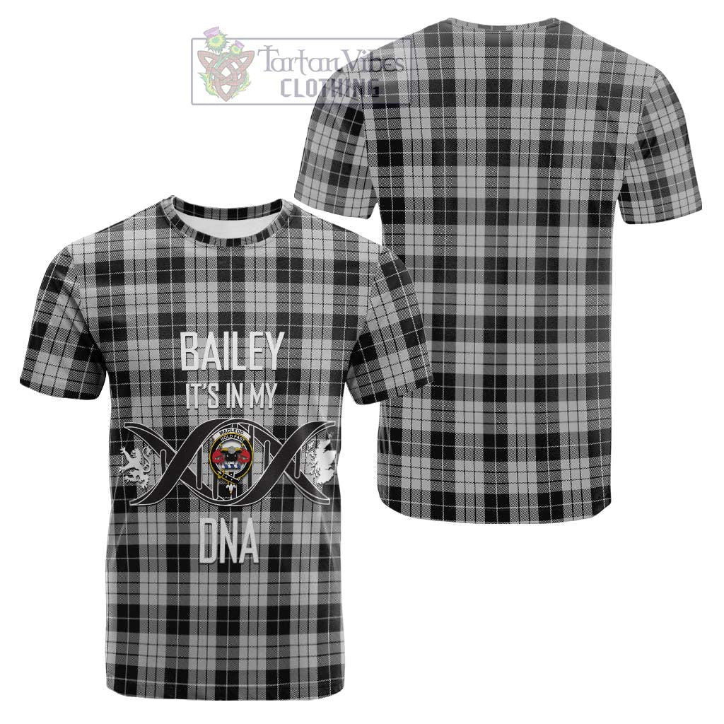 Tartan Vibes Clothing MacLeod Black and White Tartan Cotton T-shirt with Family Crest DNA In Me Style