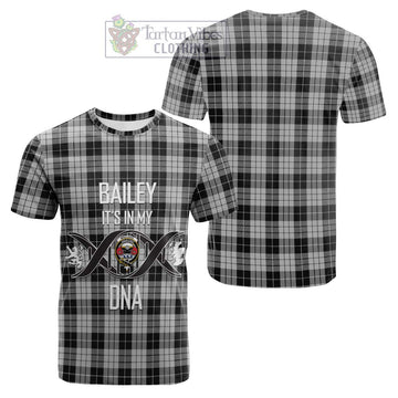 MacLeod Black and White Tartan Cotton T-shirt with Family Crest DNA In Me Style