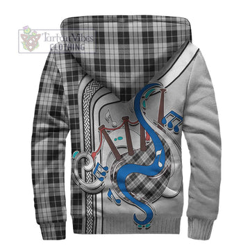 MacLeod Black and White Tartan Sherpa Hoodie with Epic Bagpipe Style