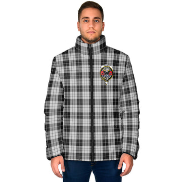 MacLeod Black and White Tartan Padded Jacket with Family Crest