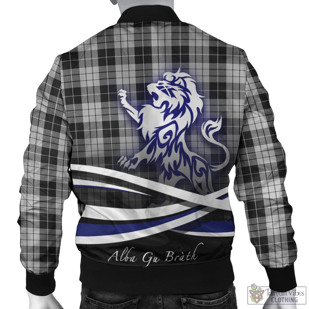 Tartan Vibes Clothing MacLeod Black and White Tartan Bomber Jacket with Alba Gu Brath Regal Lion Emblem