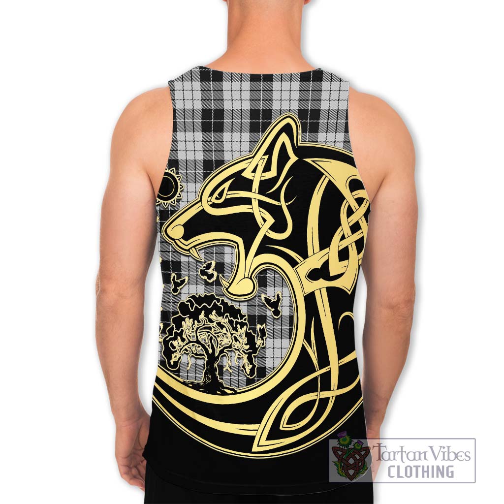 Tartan Vibes Clothing MacLeod Black and White Tartan Men's Tank Top with Family Crest Celtic Wolf Style