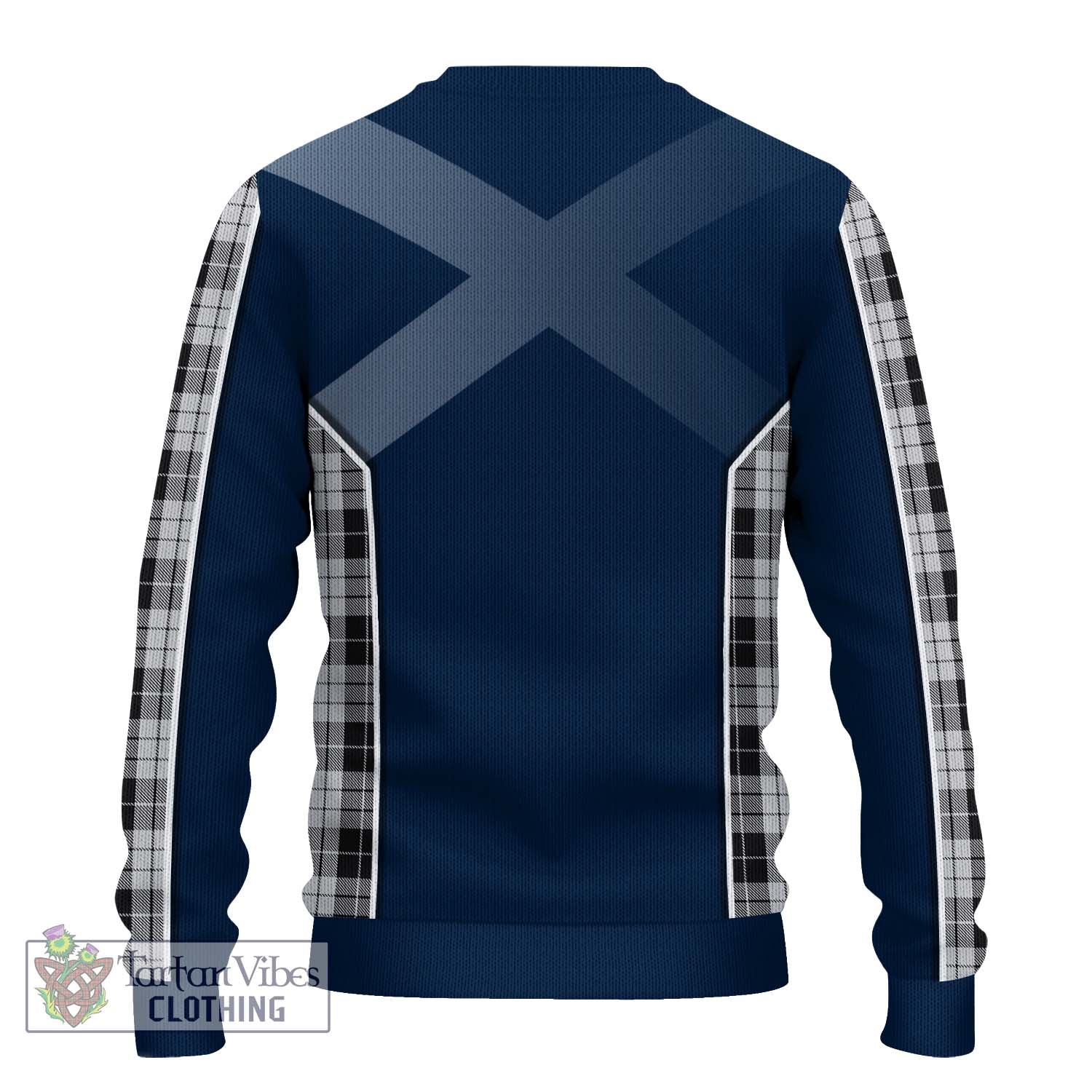 Tartan Vibes Clothing MacLeod Black and White Tartan Knitted Sweater with Family Crest and Lion Rampant Vibes Sport Style