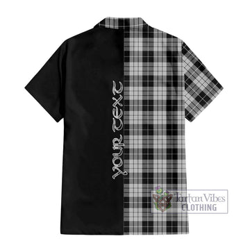 MacLeod Black and White Tartan Short Sleeve Button Shirt with Family Crest and Half Of Me Style