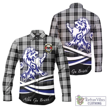 MacLeod Black and White Tartan Long Sleeve Button Up Shirt with Alba Gu Brath Regal Lion Emblem