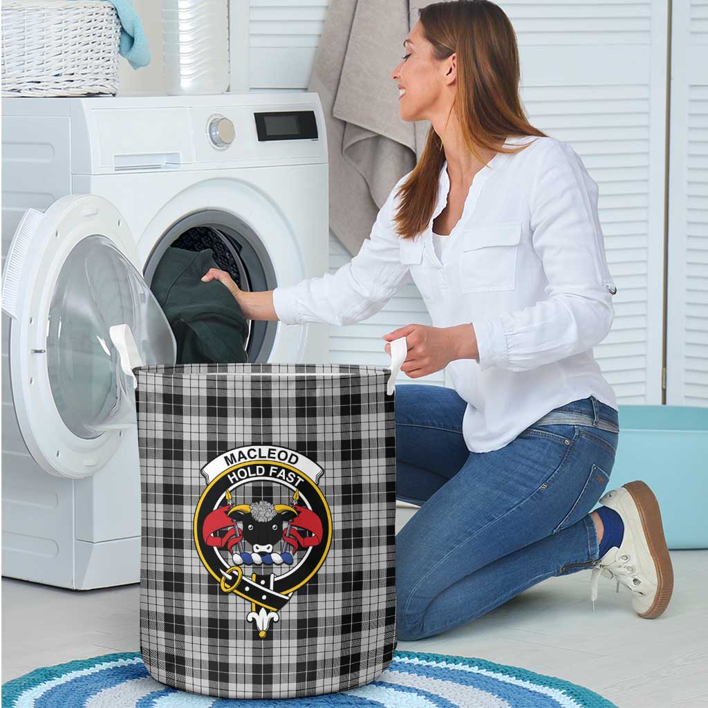 Tartan Vibes Clothing MacLeod Black and White Tartan Laundry Basket with Family Crest