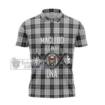 MacLeod Black and White Tartan Zipper Polo Shirt with Family Crest DNA In Me Style