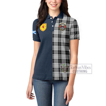 MacLeod Black and White Tartan Women's Polo Shirt with Scottish Lion Royal Arm Half Style