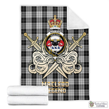 MacLeod Black and White Tartan Blanket with Clan Crest and the Golden Sword of Courageous Legacy