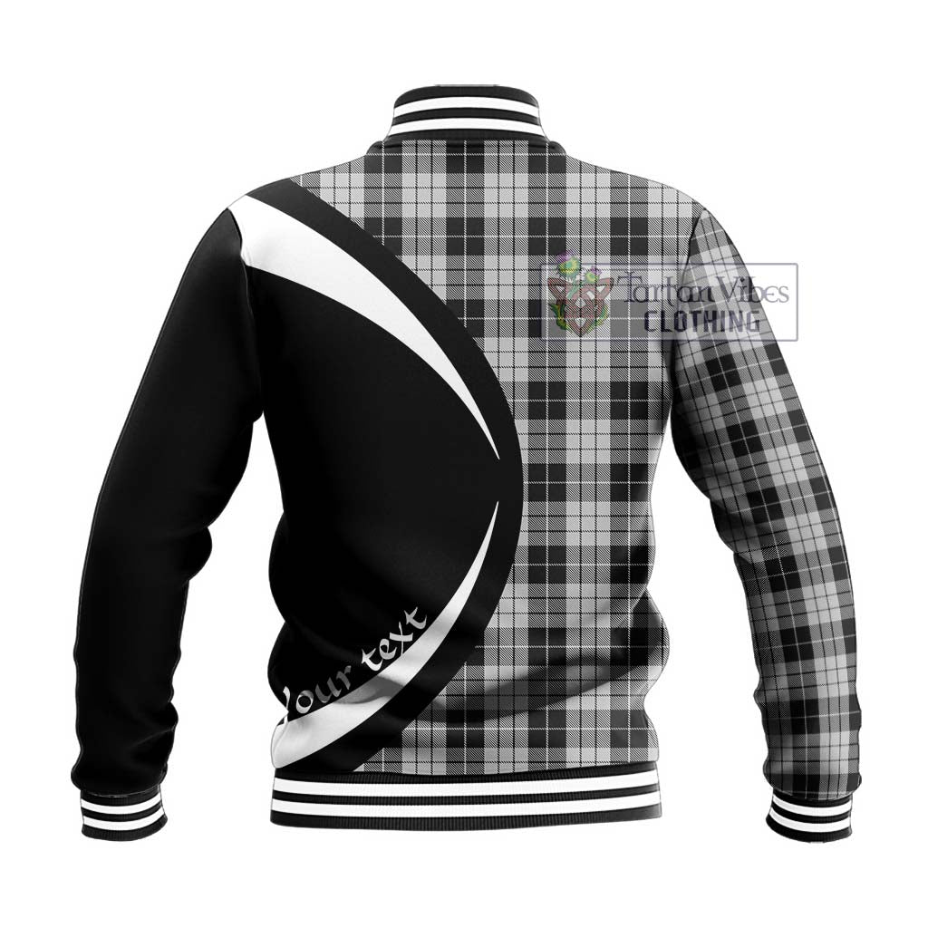 Tartan Vibes Clothing MacLeod Black and White Tartan Baseball Jacket with Family Crest Circle Style