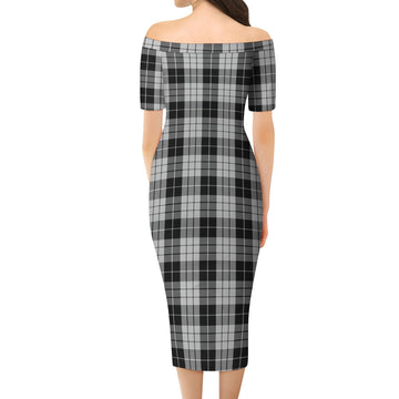 MacLeod Black and White Tartan Off Shoulder Lady Dress