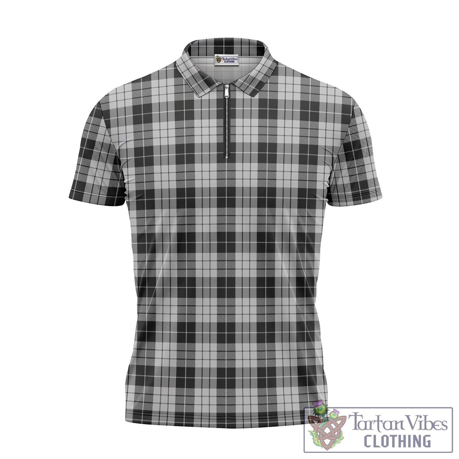 Tartan Vibes Clothing MacLeod Black and White Tartan Zipper Polo Shirt