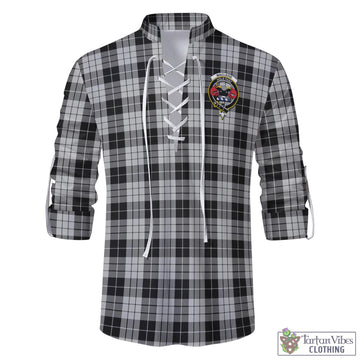 MacLeod Black and White Tartan Men's Scottish Traditional Jacobite Ghillie Kilt Shirt with Family Crest